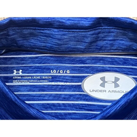 Seton Hall Pirates Under Armour Blue Stripe Polo Shirt Size Large Loose EUC - Picture 3 of 5
